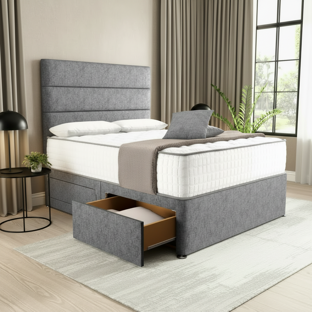 Florence Divan Bed - Silver Chenille